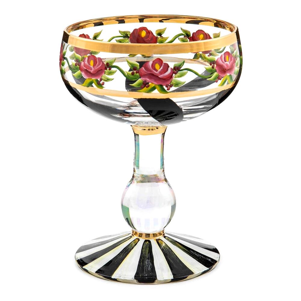 MacKenzie-Childs Maypole Black Coupe Glass New